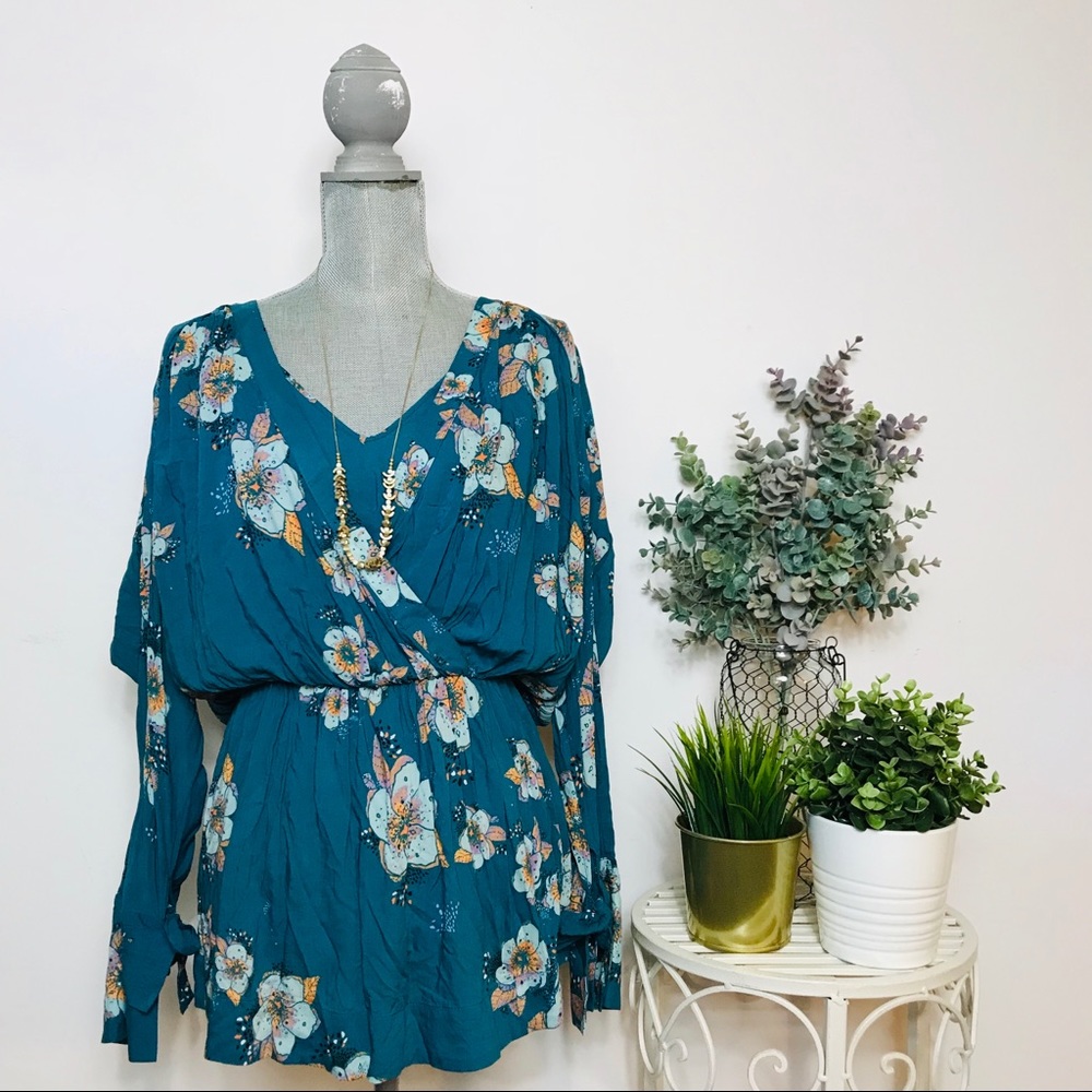 Free People Tucan Dreams Tunic Teal Floral Boho